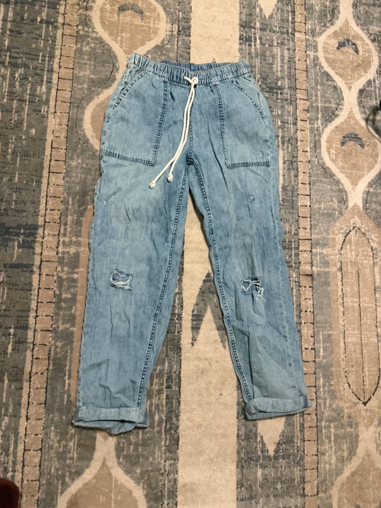 aerie Denim - aerie Light Blue Relaxed Distressed Drawstring Jeans XS